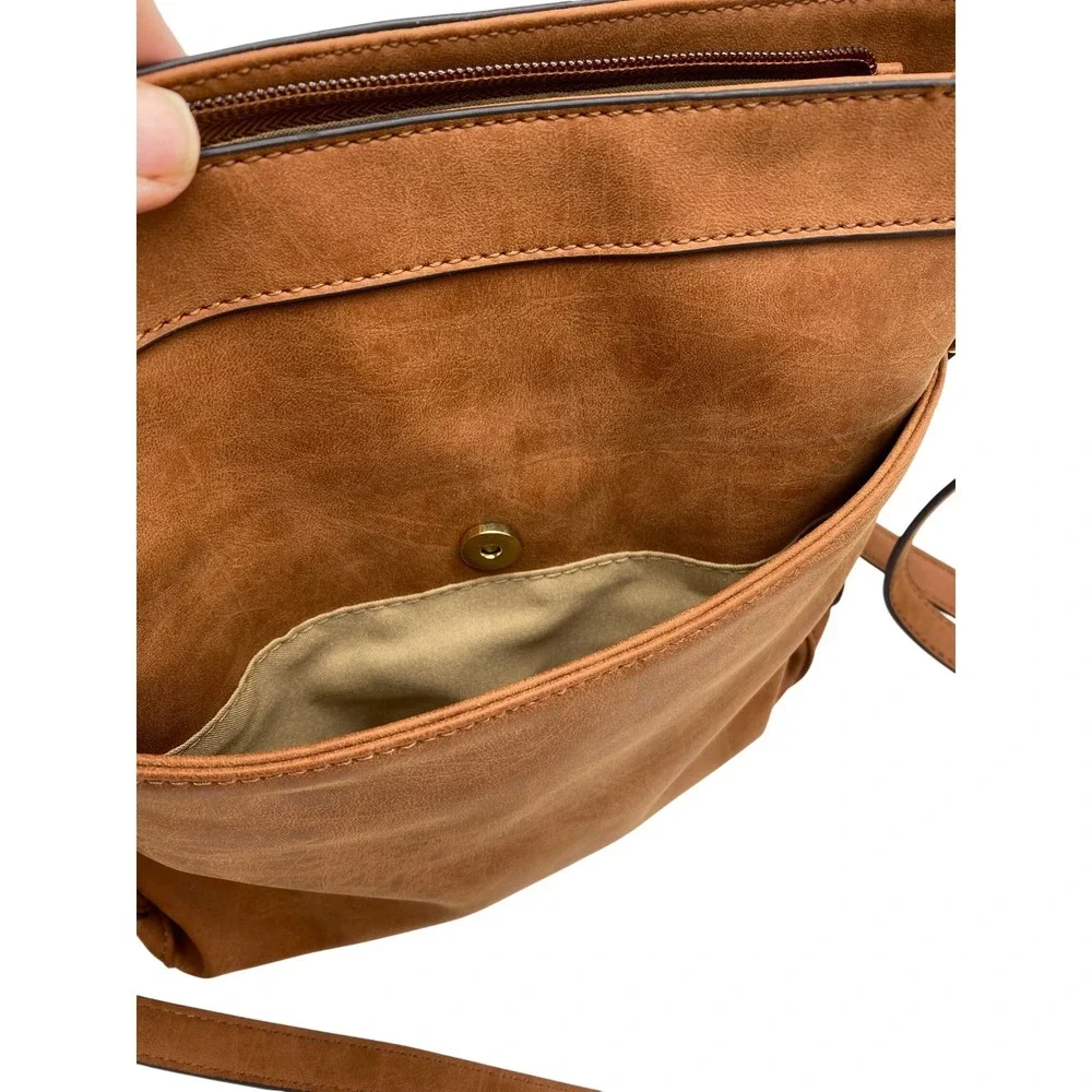 ana A New Approach Camel Brown Crossbody Bag Studded Gold Hardware AN1002 NEW